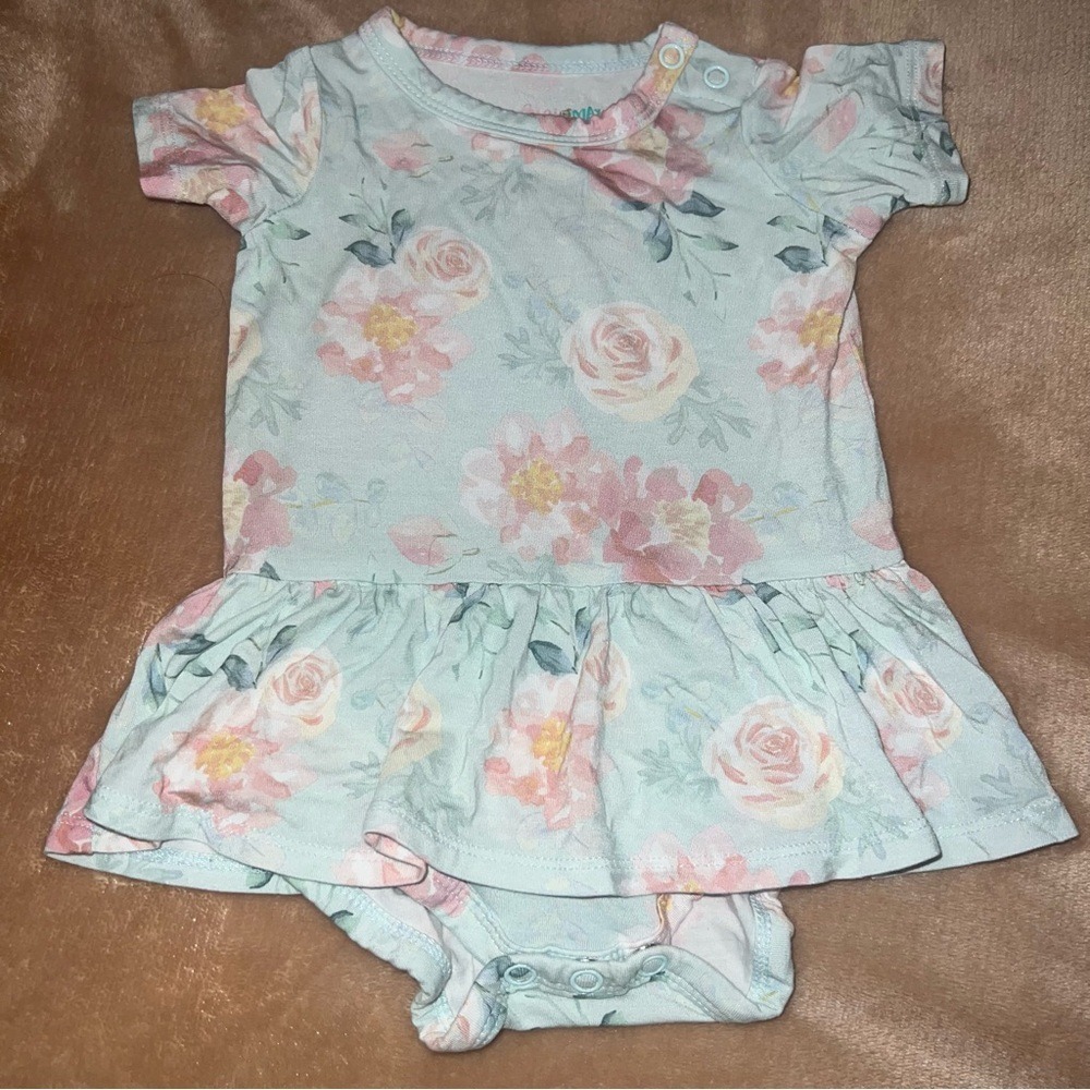 Gigi and Max Baby Girl Bamboo Floral Romper Dress Mint Pink 6M Short Sleeve